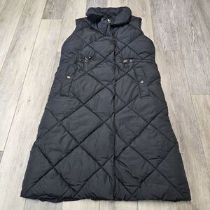 Saint & Sinner Penguin Puffer Longline Quilted Vest Black Women's Large Pockets